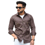 Brunette-Brown Cotton Blend Hunting Style Shirt | Premium Men's Sportswear | Classic Outdoor Design | Comfort Blend Fabric | Size 36-44